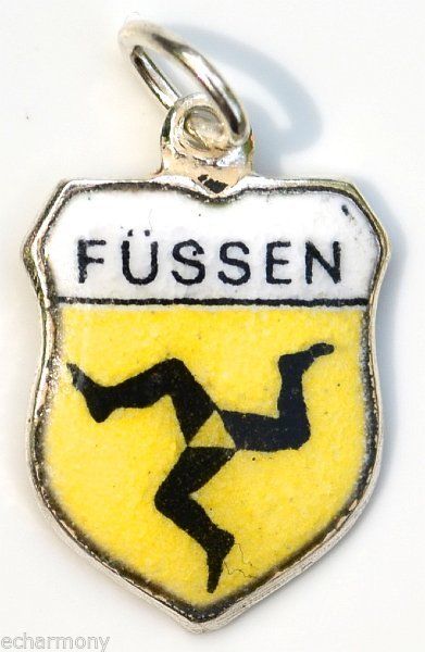 Fussen GERMANY Coat of Arms Vintage Silver Enamel Travel Shield Charm